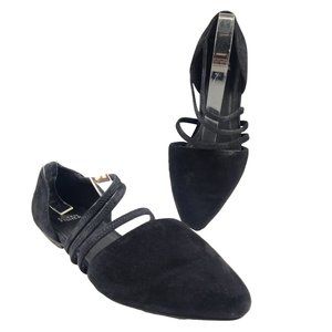 Eileen Fisher Black Leather Suede Flat Dear Strappy